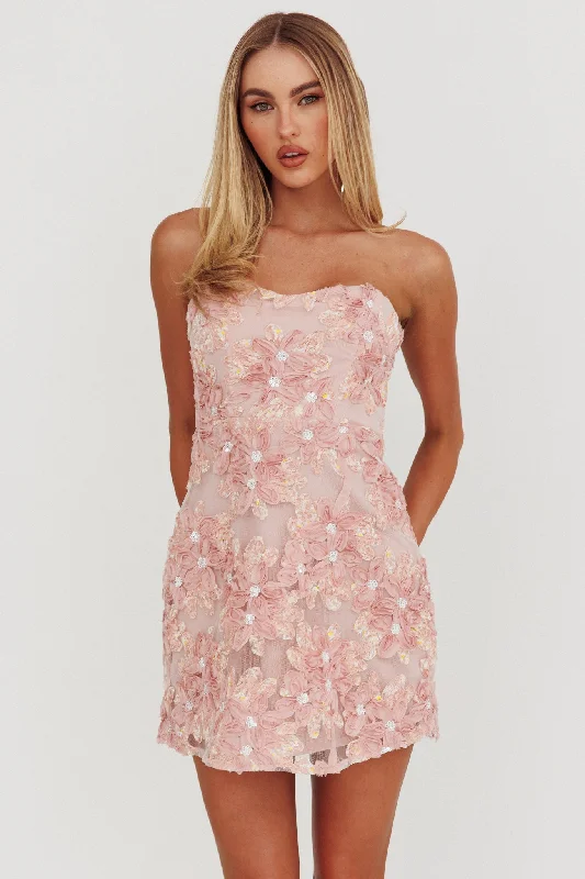 In Paris Embellished Flower Mini Dress Baby Pink