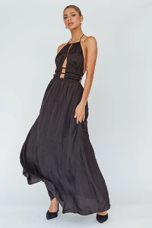 Cyndi Open Back Halterneck Maxi Dress Black