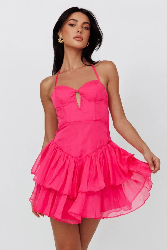 Tuscan Summer Flounce Mini Dress Hot Pink